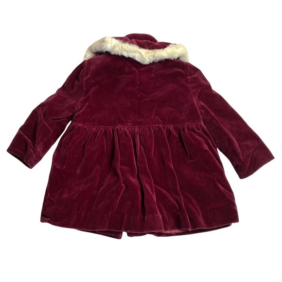 Vintage Child/toddler Cranberry Velvet Rabbit Fur? Trim Fancy Coat 50/60s - Picture 8 of 8